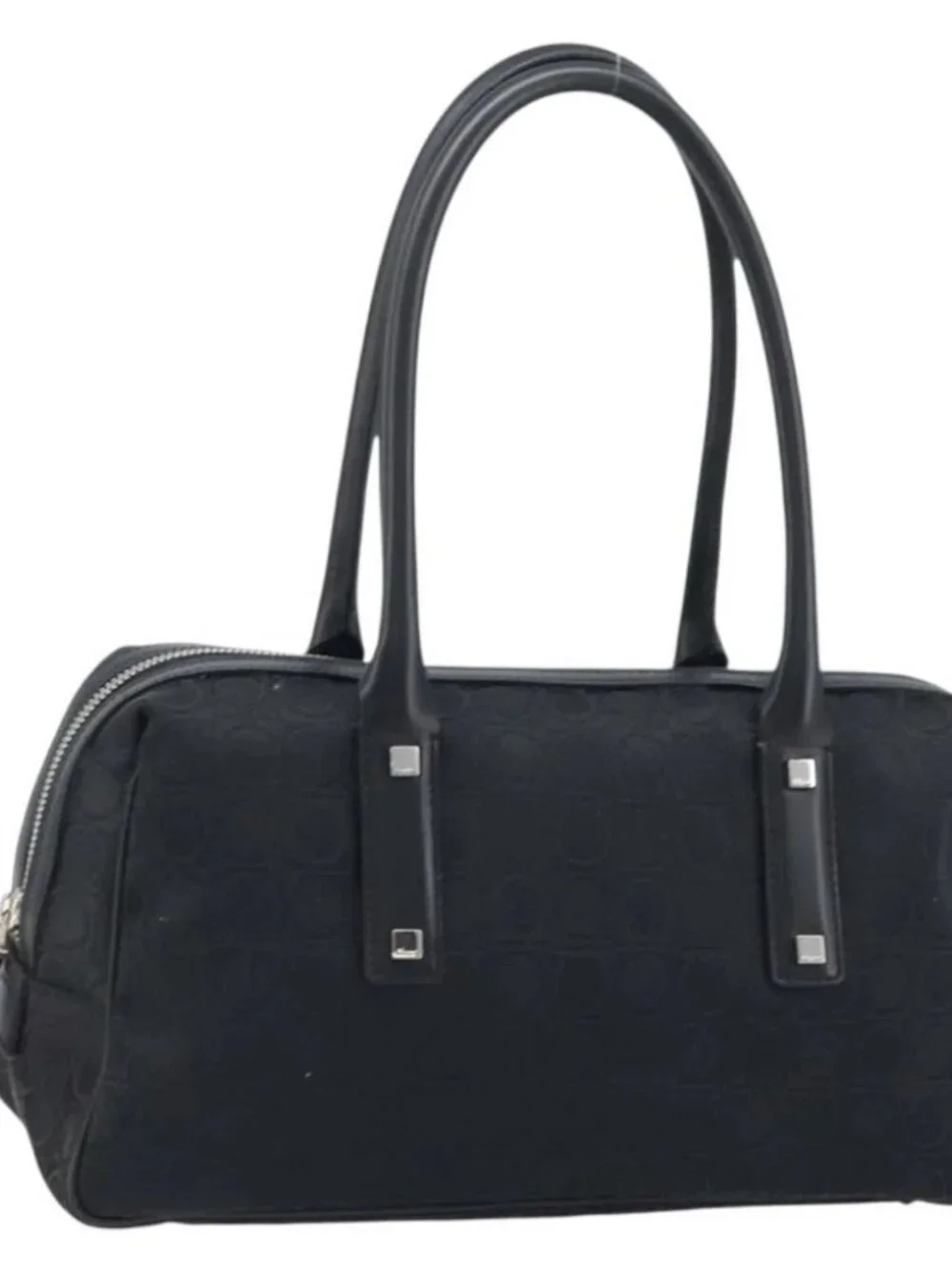 Salvatore Ferragamo Hand Bag Canvas Black Silver Auth BA11576